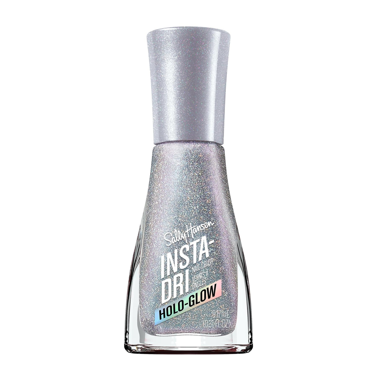 Sally Hansen Insta-Dri Holo-Glow: botella con brillo holográfico para un look impactante.