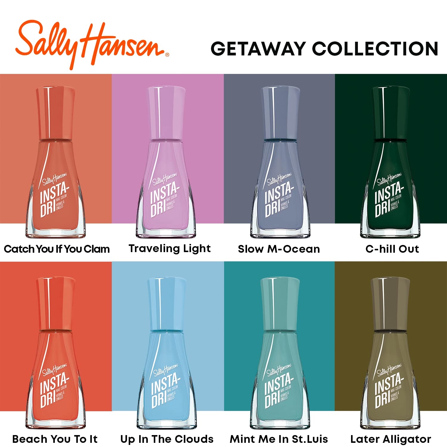 Sally Hansen Insta-Dri listo para viaje, manicura rápida donde sea.