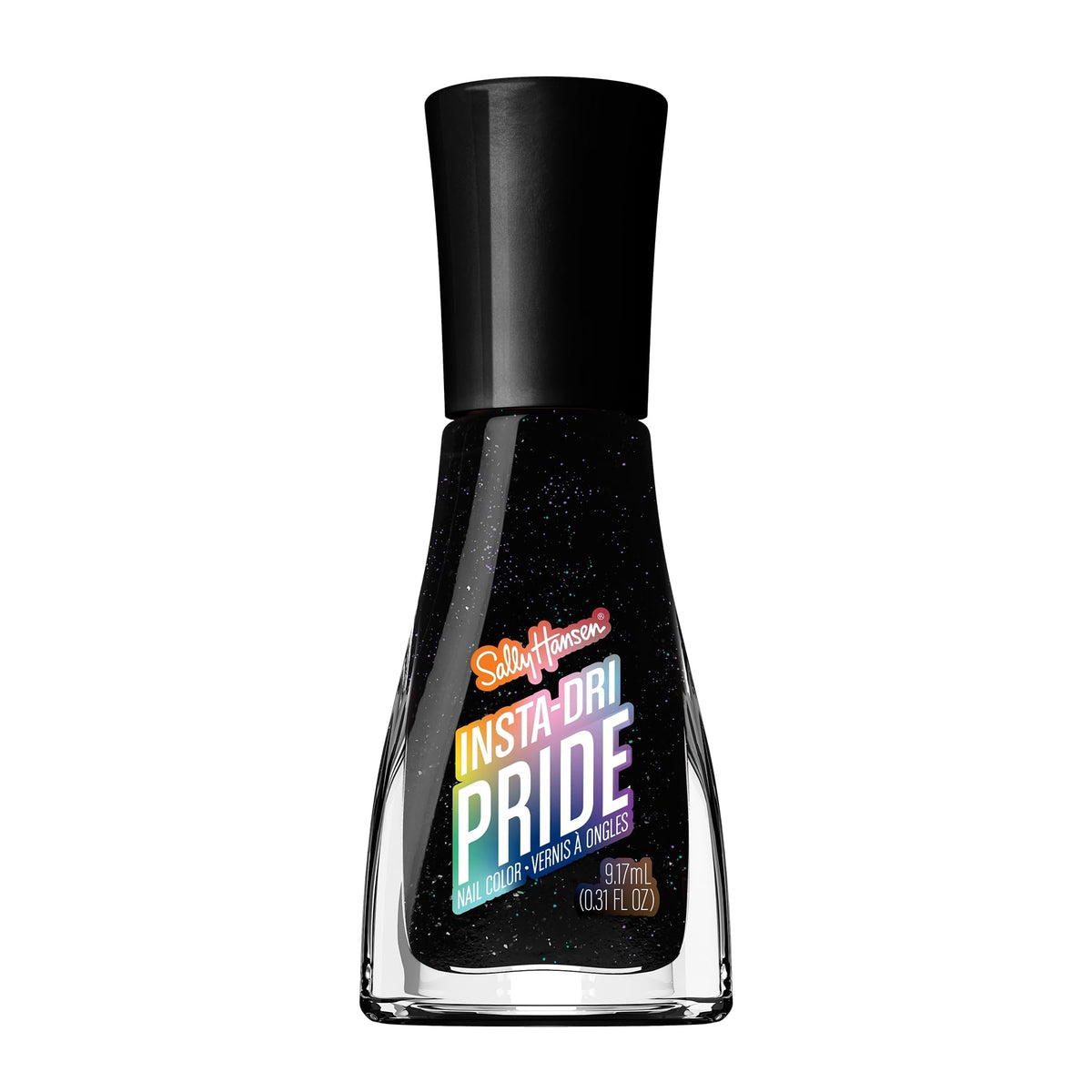 Esmalte Sally Hansen Insta-Dri Pride en bote negro, acabado intenso y secado rápido.
