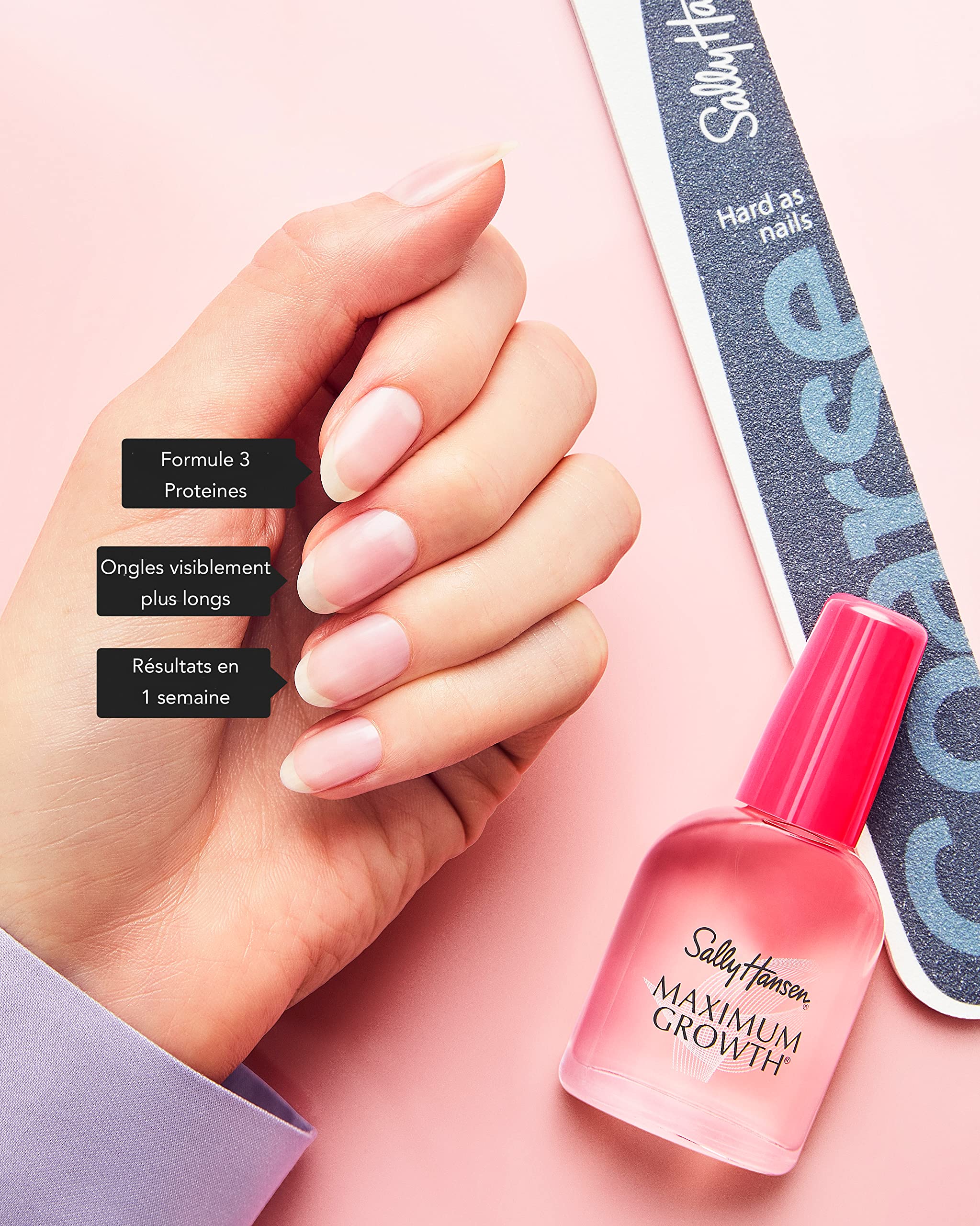 Sally Hansen Maximum Growth, cuidado diario, nutre y protege uñas mientras crecen.