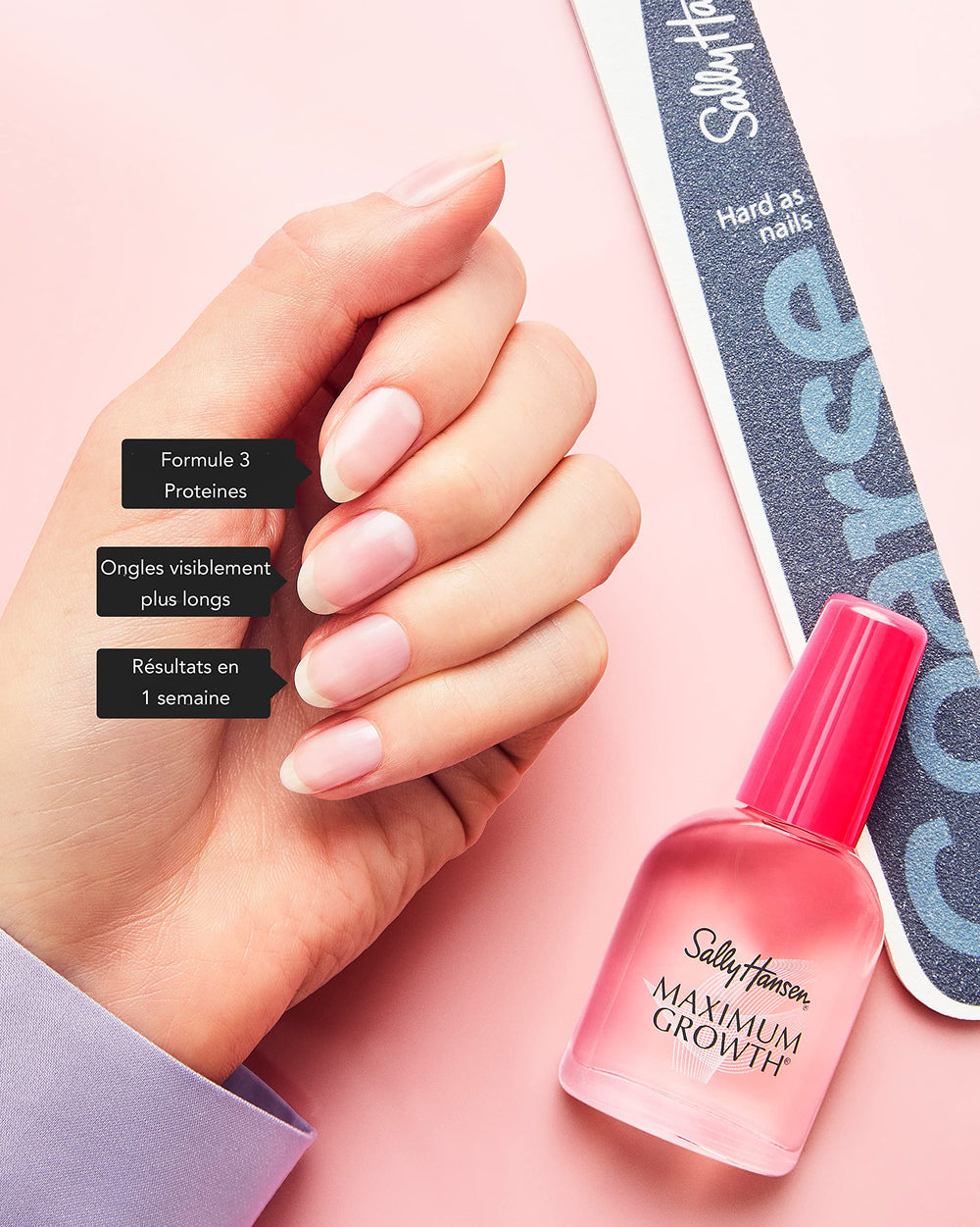 Sally Hansen Maximum Growth, cuidado diario, nutre y protege uñas mientras crecen.