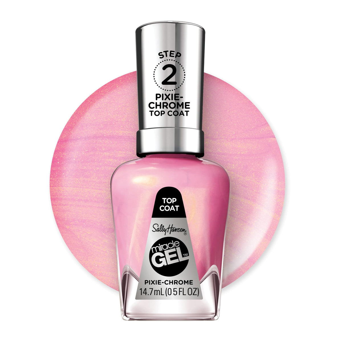 Sally Hansen Miracle Gel Pixie Chrome botella con acabado cromado translúcido