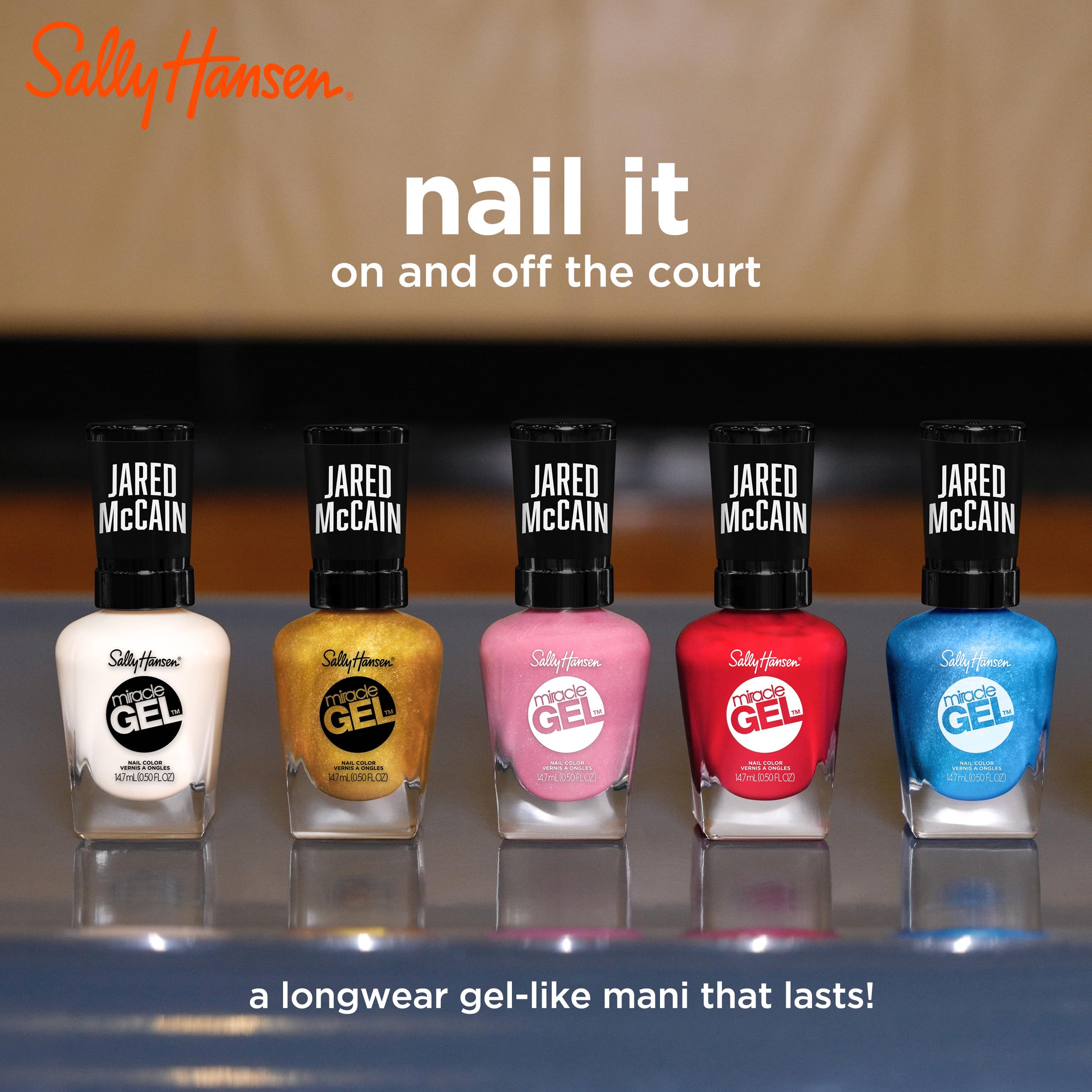 Sally Hansen Miracle Gel x Jared McCain Rookie Red: capa superior brillante que prolonga el color.