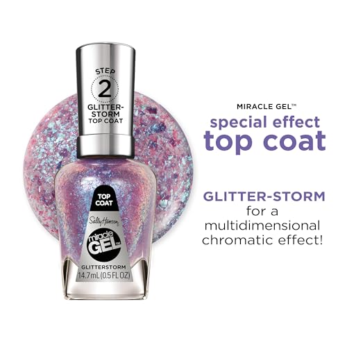 Sally Hansen Miracle Gel Glitterstorm brillo duradero que resalta colores con más intensidad.