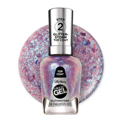 Sally Hansen Miracle Gel Glitterstorm capa superior con brillo tipo gel sin UV.
