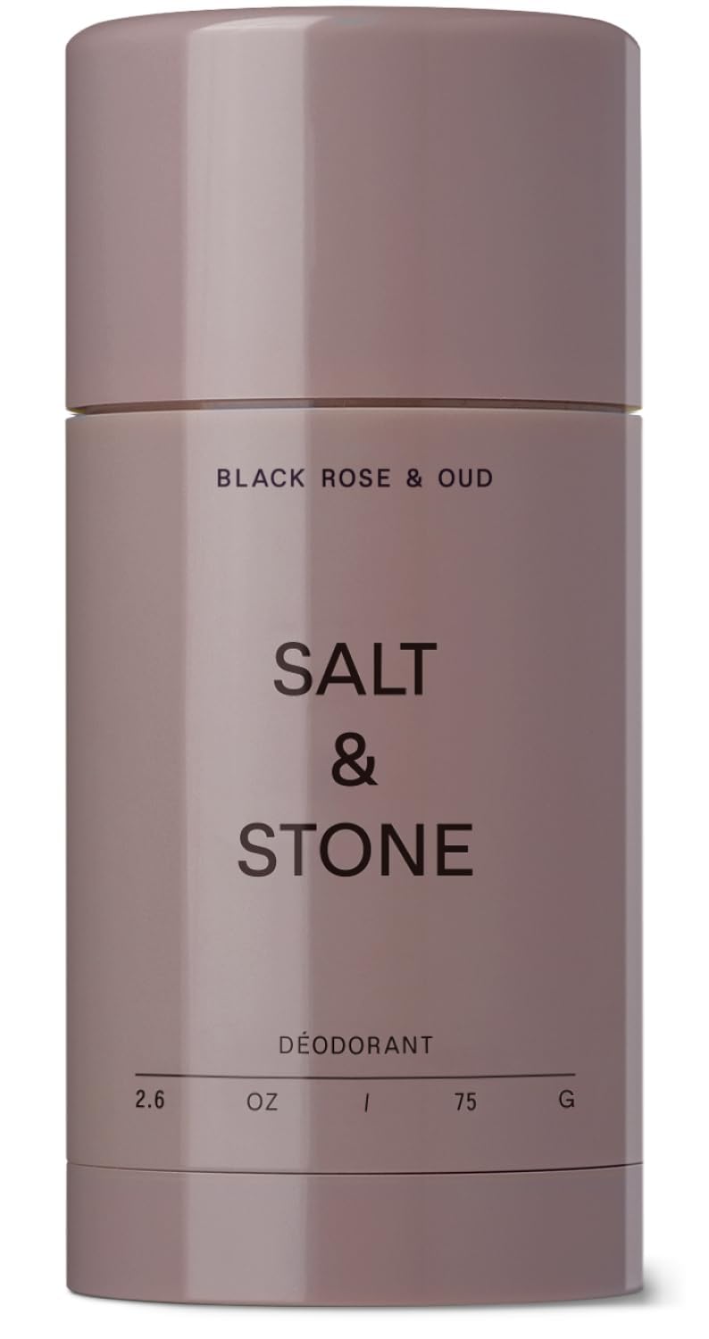Salt & Stone aluminum free deodorant Black Rose & Oud packaging showcases premium protection.
