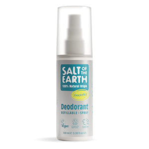 Salt Of the Earth desodorante sin aroma en botella limpia para uso diario.