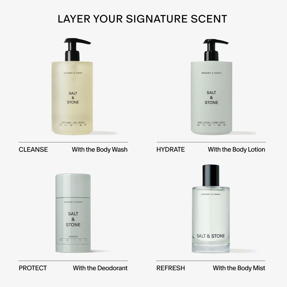 Salt & Stone vegan cruelty-free logo on packaging; clean ingredients highlighted.