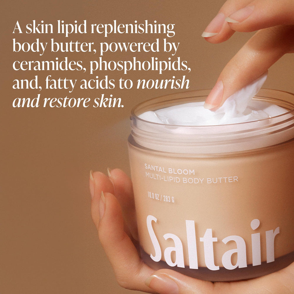 Bote Saltair crema corporal de 10 oz, listo para uso diario.