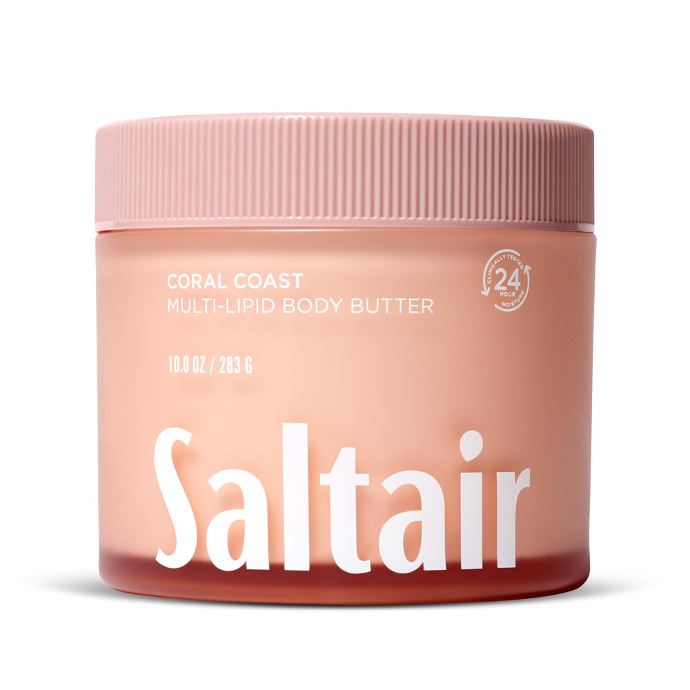 Saltair crema corporal multi-lípidos, textura rica para hidratación de 24 horas.