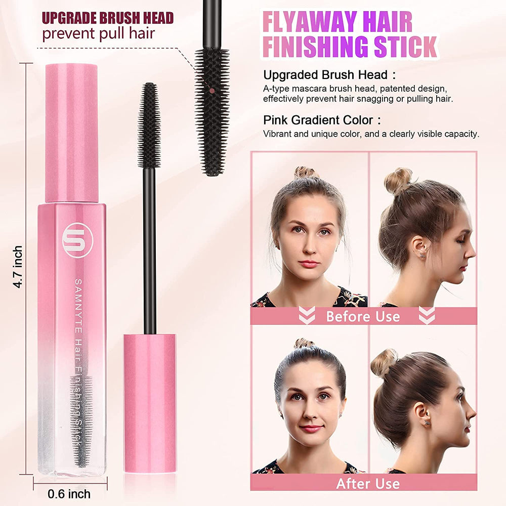 Samnyte Flyaways Hair Stick, aplicación con brocha facilita peinado rápido sin enredos.