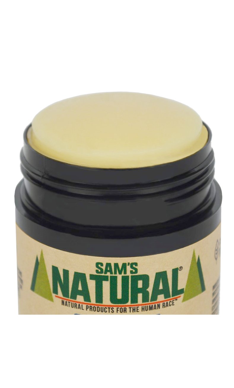 Sam's Desodorante Original, etiqueta detallada, revela fragancia suave y natural.