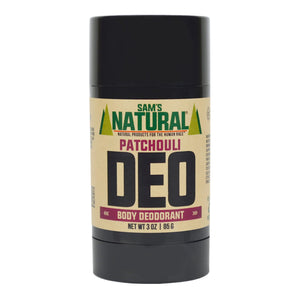 Sam’s Natural Desodorante Patchouli en tubo, aroma duradero para todo el día.