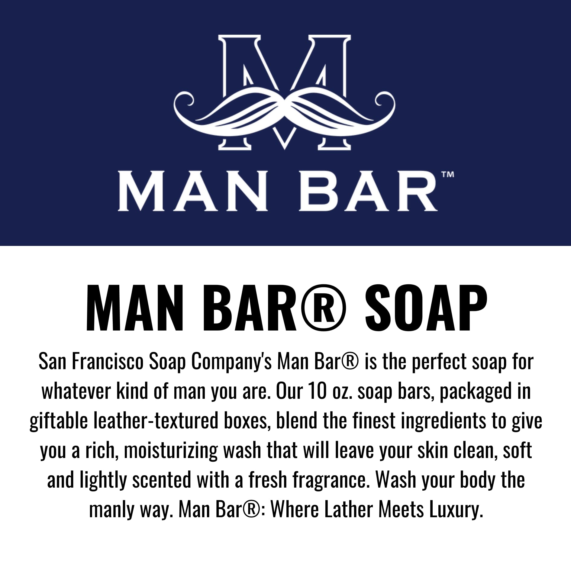 Empaque resistente de San Francisco Soap Company Man Bar, regalo ideal para caballeros.