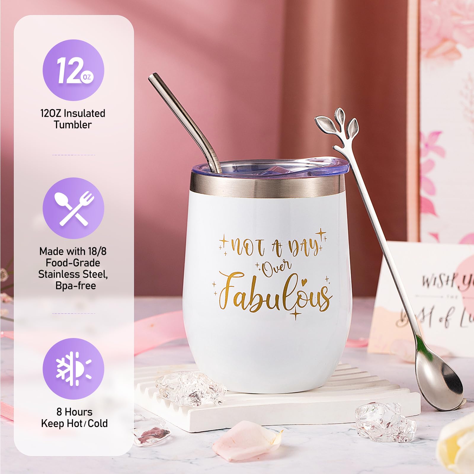 Sandoloni taza de acero inoxidable con pajilla para bebidas calientes