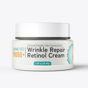 SANE MD Pro60 crema retinol para arrugas, frasco compacto, ayuda a suavizar arrugas con uso continuo.