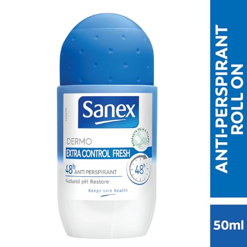 Etiqueta de diseño de Sanex Dermo Extra-Control con marca reconocible.