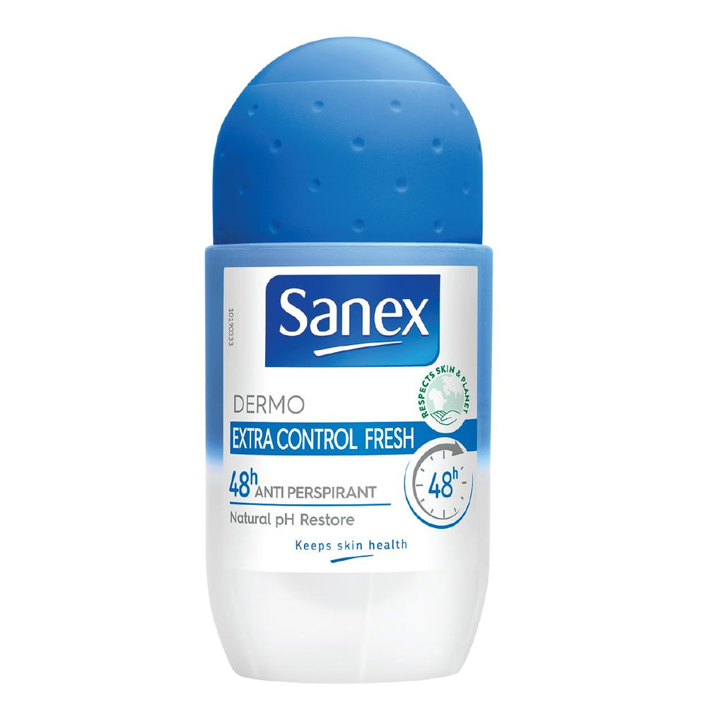 Desodorante Sanex Dermo Extra-Control en frasco de 45 ml para uso diario.