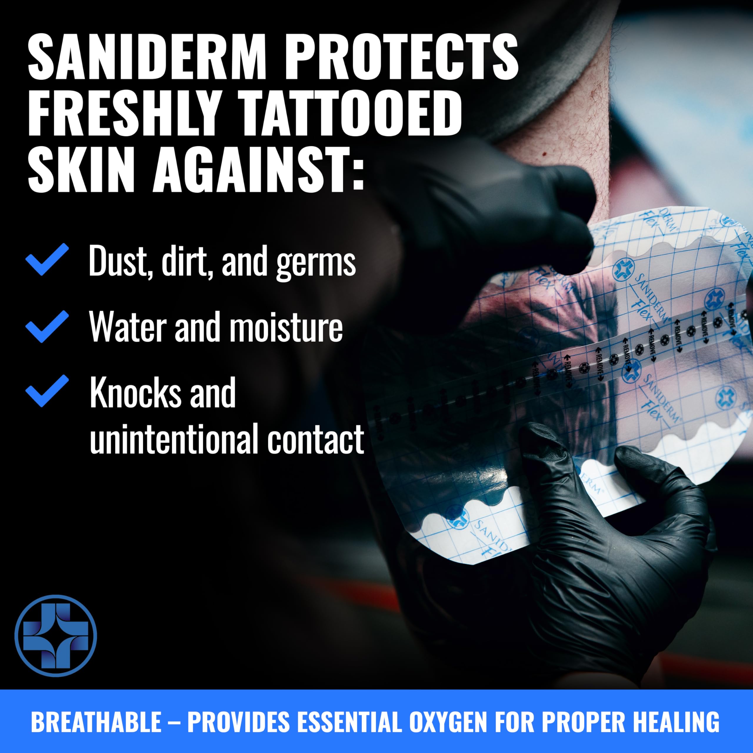 Saniderm Flex diseño delgado para mayor flexibilidad en zonas móviles.