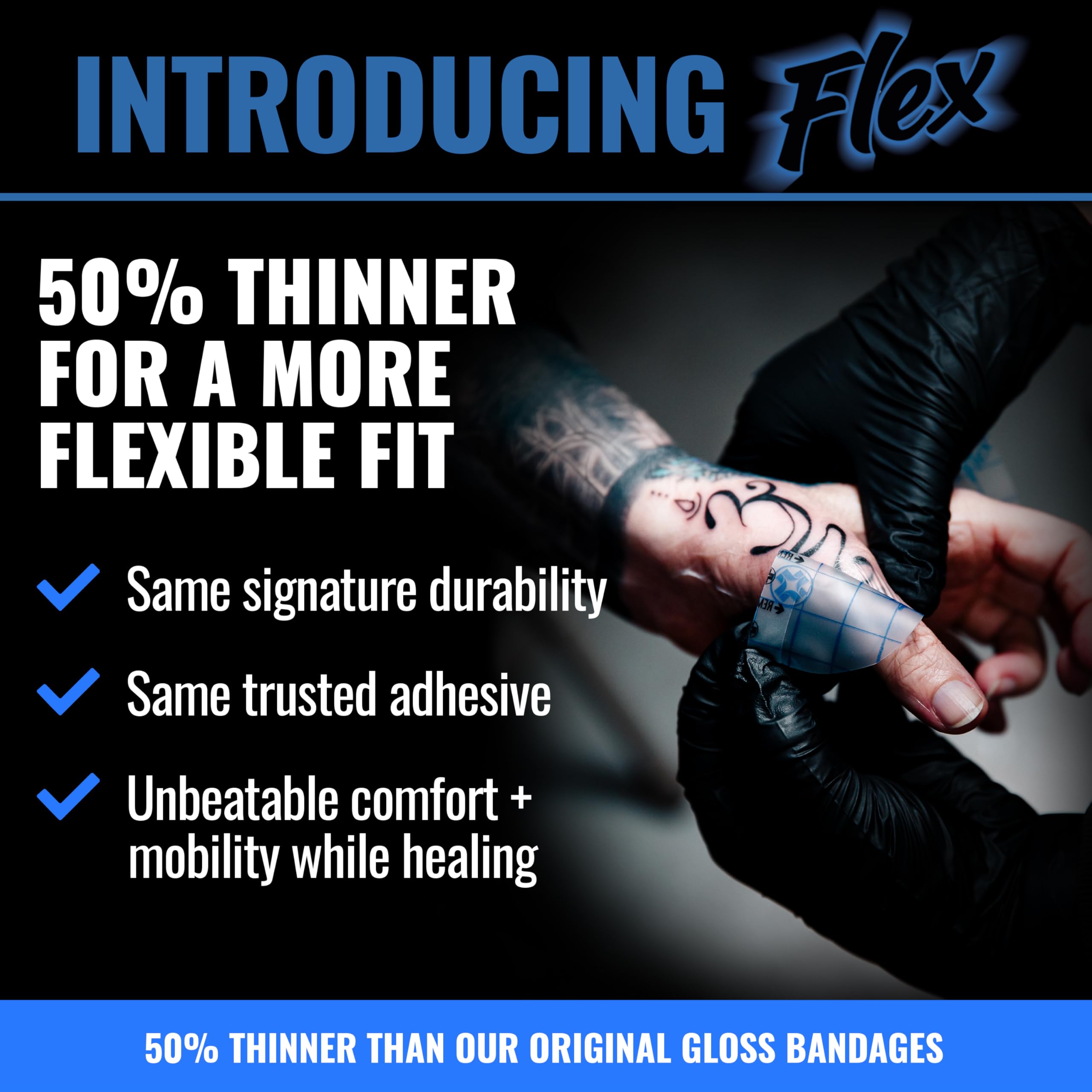 Saniderm Flex: superficie mate para un aspecto limpio y sin reflejos.