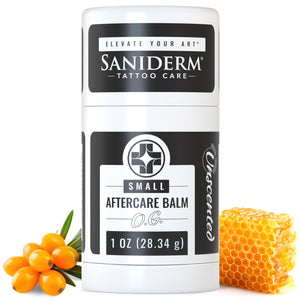 Saniderm Original Tattoo Aftercare Balm envase 1oz para hidratación suave de tatuajes