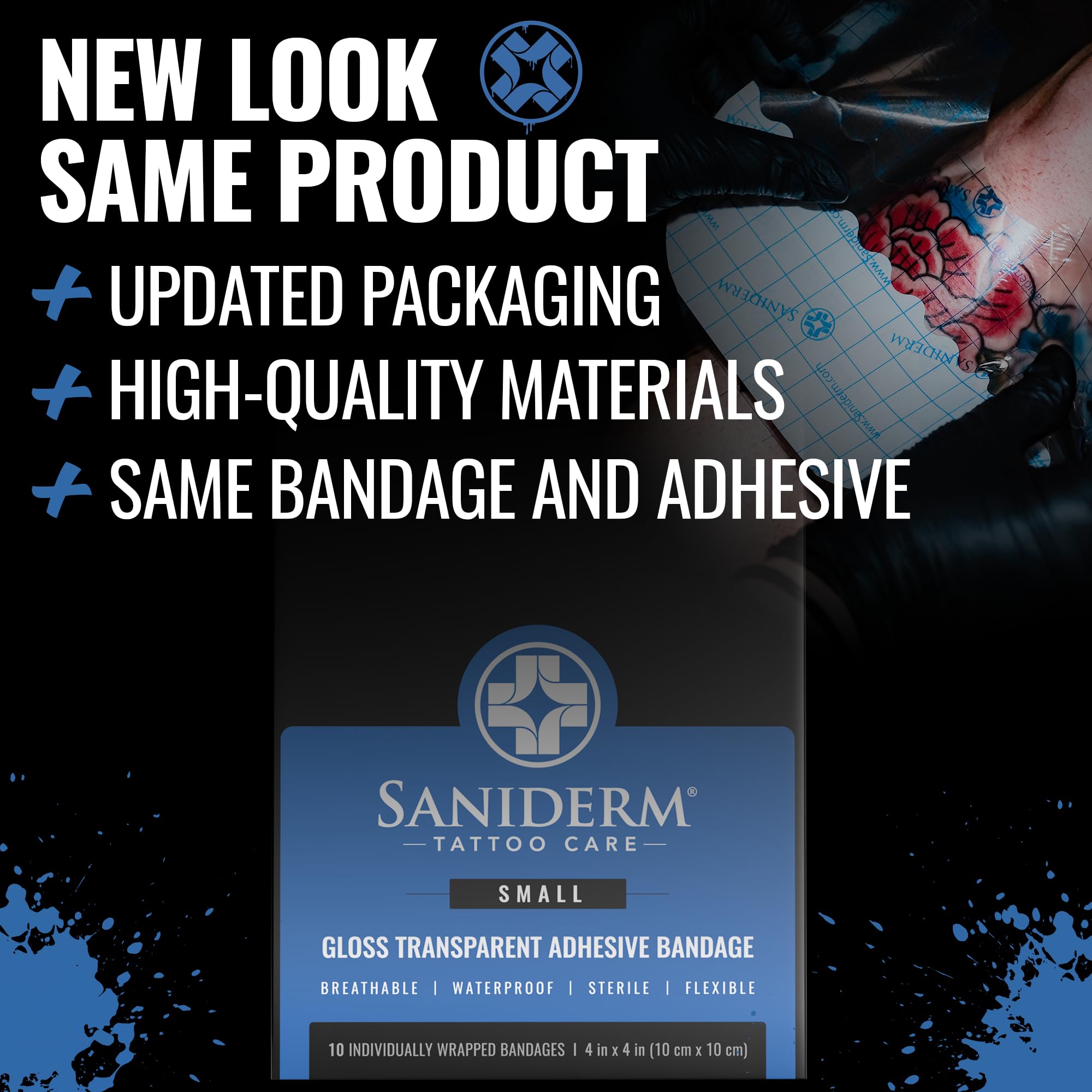 Saniderm vendaje esteril libre de látex para tatuaje, seguro e hipoalergénico.