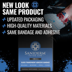 Saniderm vendaje esteril libre de látex para tatuaje, seguro e hipoalergénico.