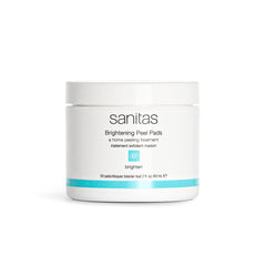 Sanitas discos exfoliantes, frasco iluminador para piel radiante.