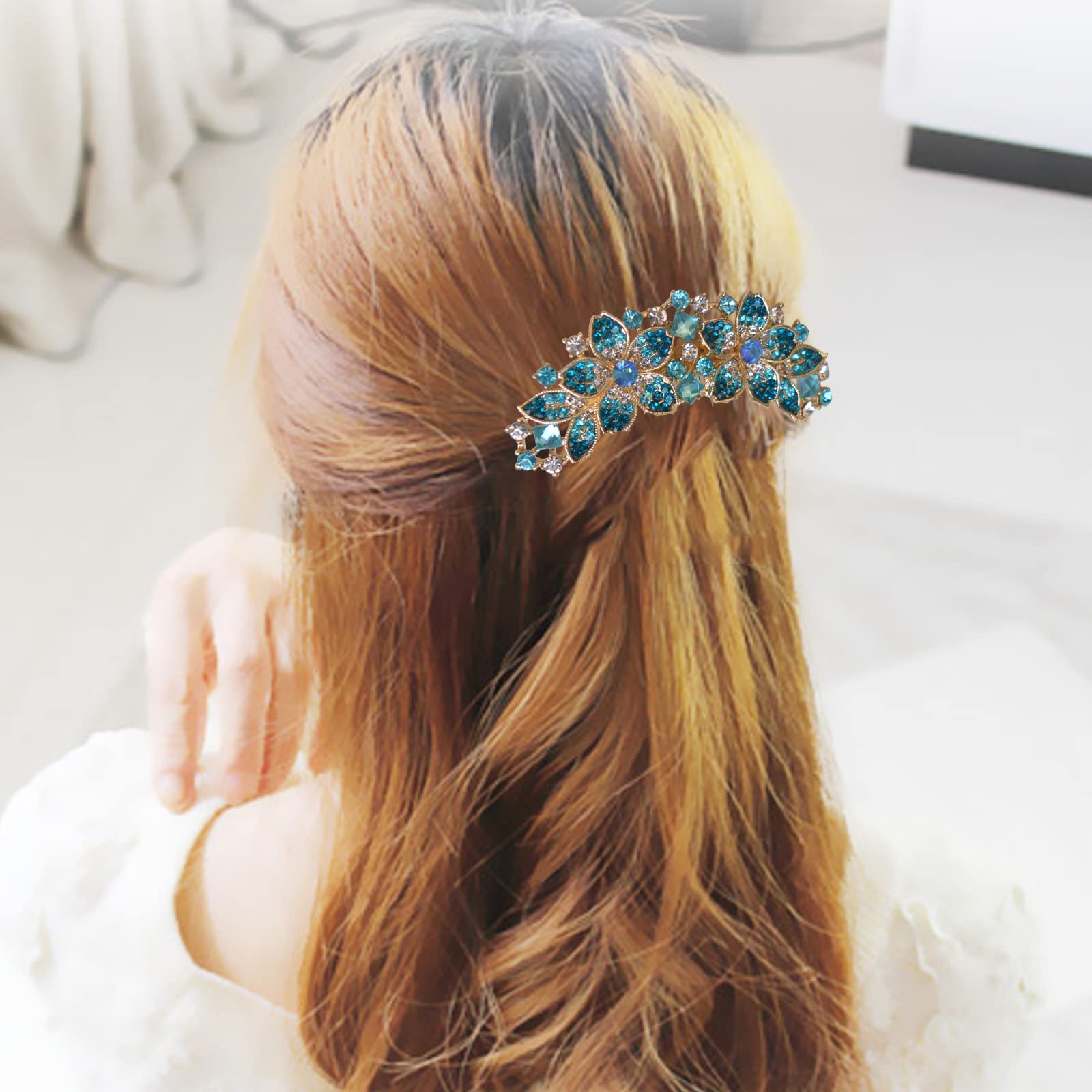 Horquilla decorativa Sankuwen con flor y cristales azules para evento especial