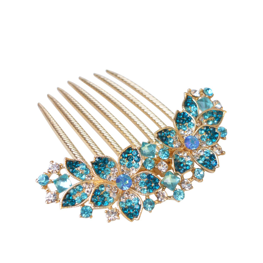 Peine de flor azul Sankuwen para looks formales y celebraciones