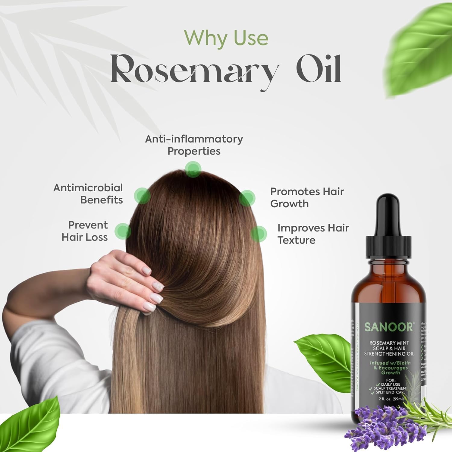 SANOOR Rosemary Mint, frasco de vidrio con gotero para aplicación precisa