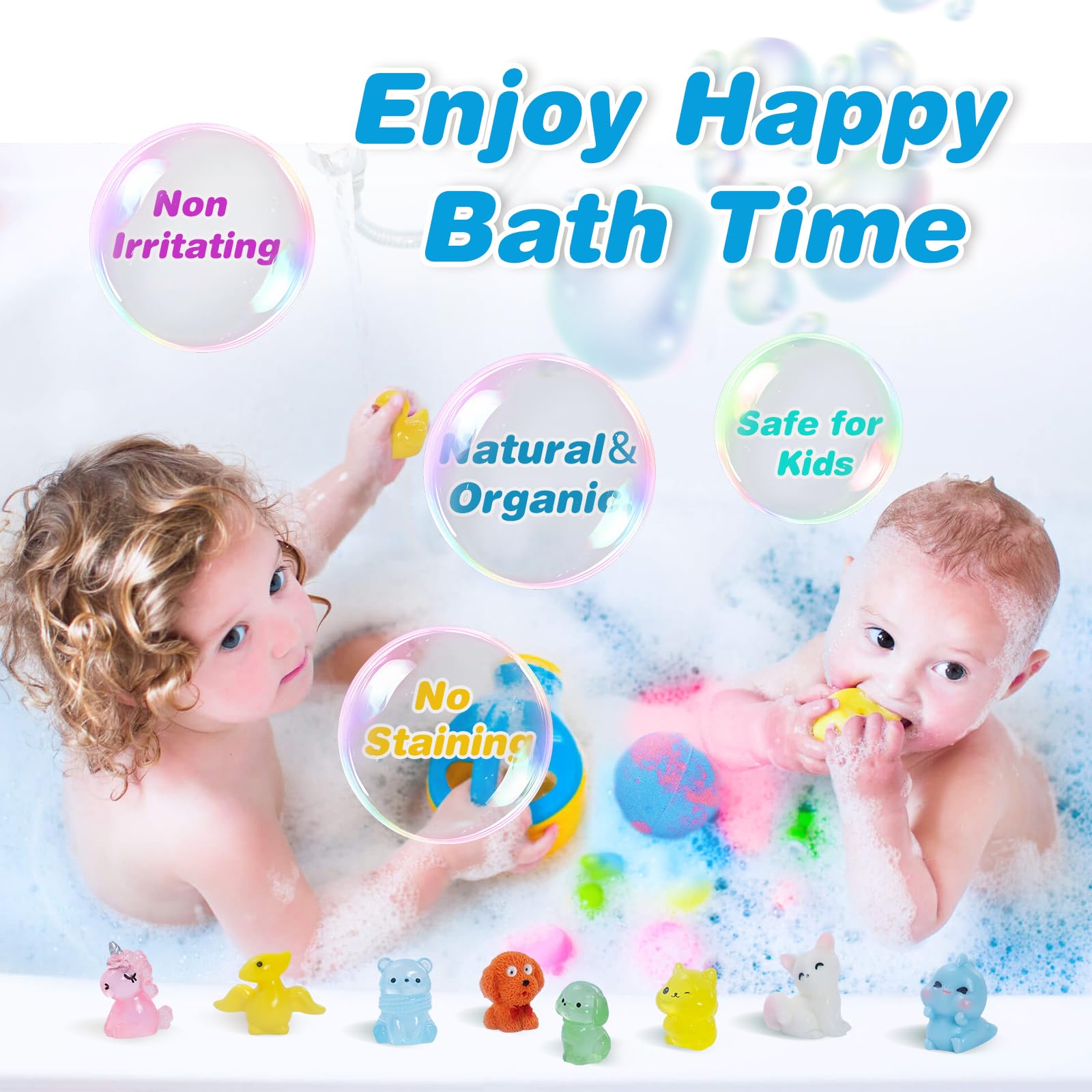 Colores vivos que alegran la hora del baño sin manchar la bañera.