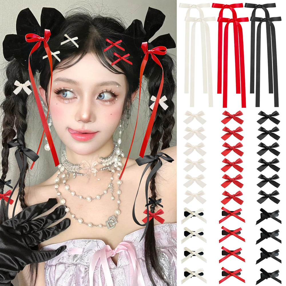 SAOROPEB lazo mini negro-blanco-rojo, perfecto para peinados rápidos y conjuntos dulces.