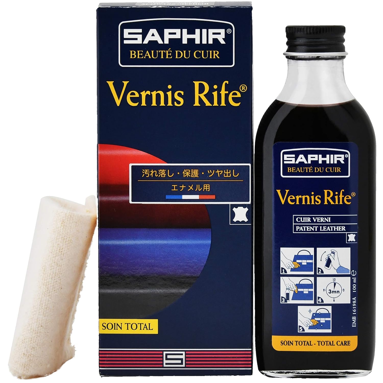 SAPHIR Vernis Rife: frasco frontal listo para limpiar cuero patentado y restaurar brillo