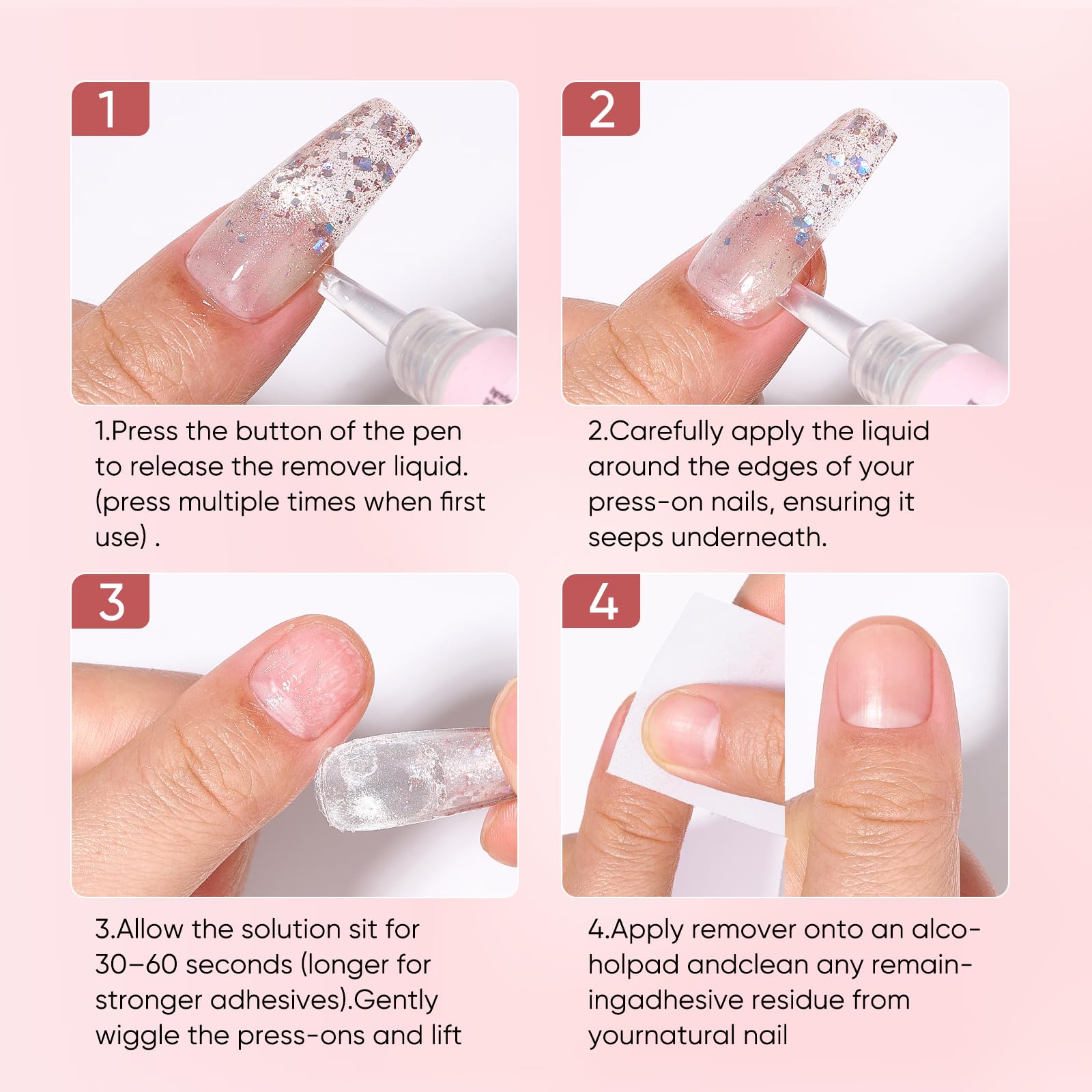Remoción segura sin rayar uñas naturales ni cutículas.