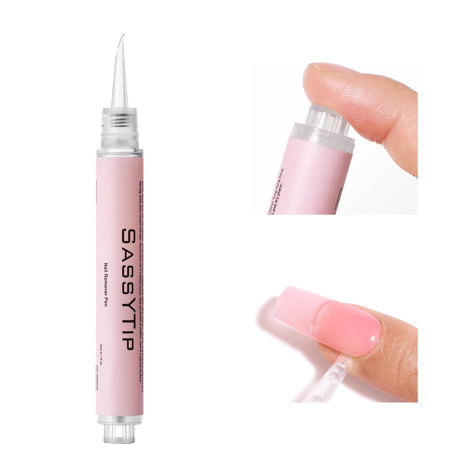 Remover pegamento uñas con SASSYTIP, diseño clic preciso para retirada limpia.