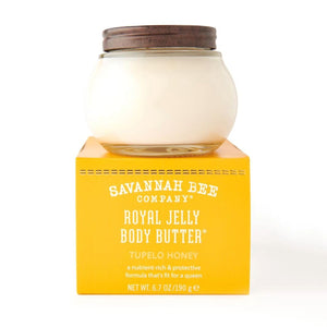 Savannah Bee Royal Jelly Body Butter en frasco de 1,65 onzas, hidratación profunda para piel seca.