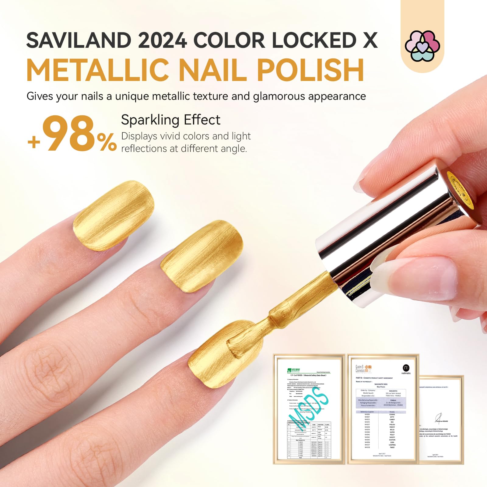 SAVILAND Esmalte dorado metálico, brillo duradero y resistencia al desgaste.