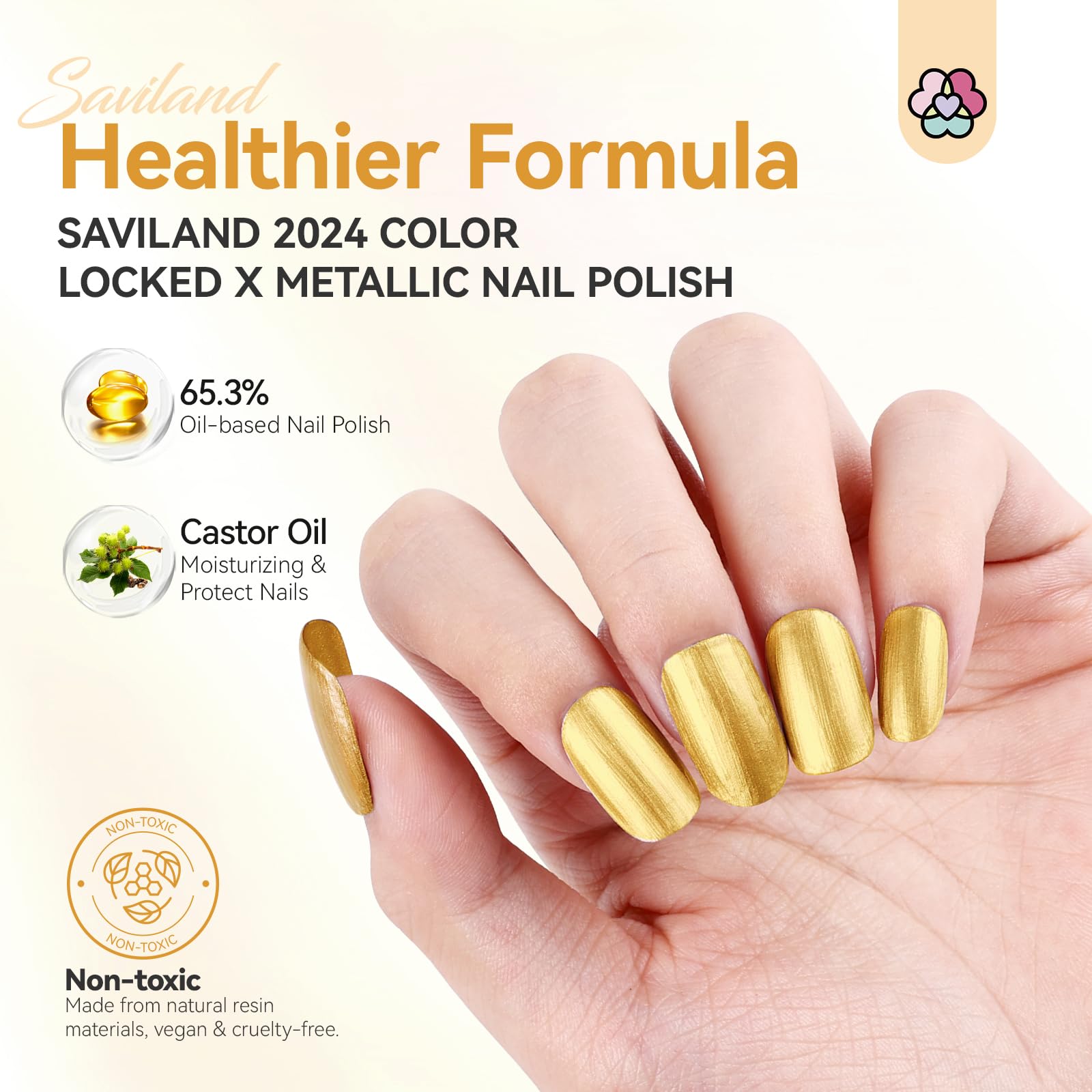 SAVILAND Esmalte dorado metálico, secado rápido para uñas listas en minutos.