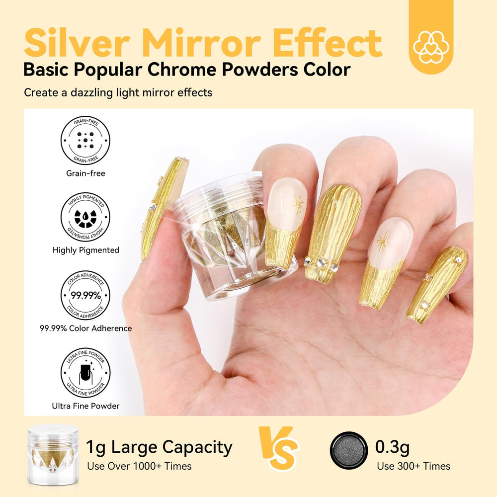 SAVILAND polvo cromado dorado, aplicación suave para color uniforme en uñas.