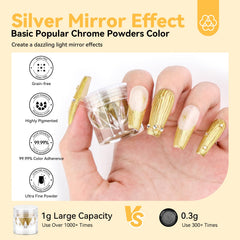 SAVILAND polvo cromado dorado, aplicación suave para color uniforme en uñas.