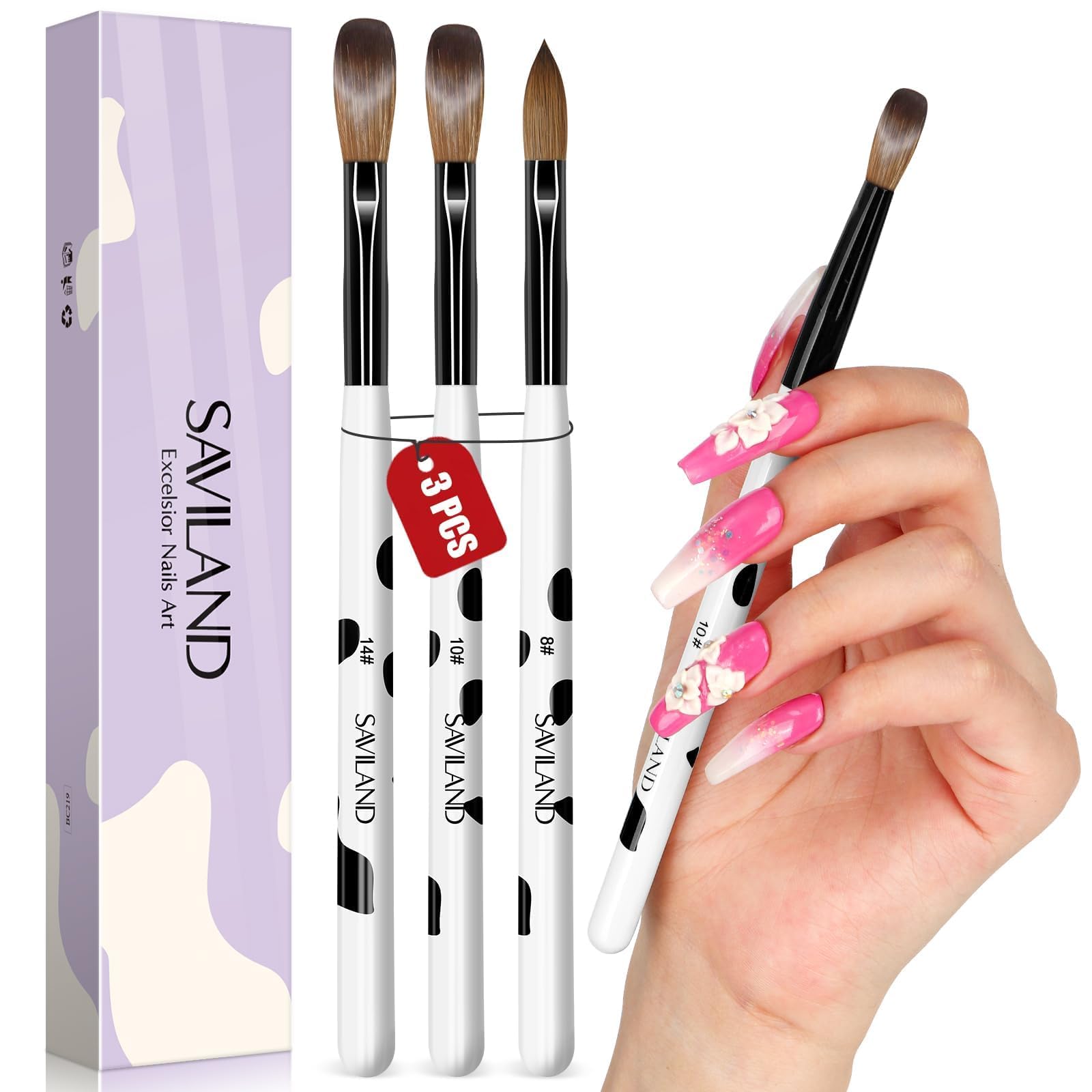 Pincel Saviland 8, detalle de cerda suave para aplicación de uñas