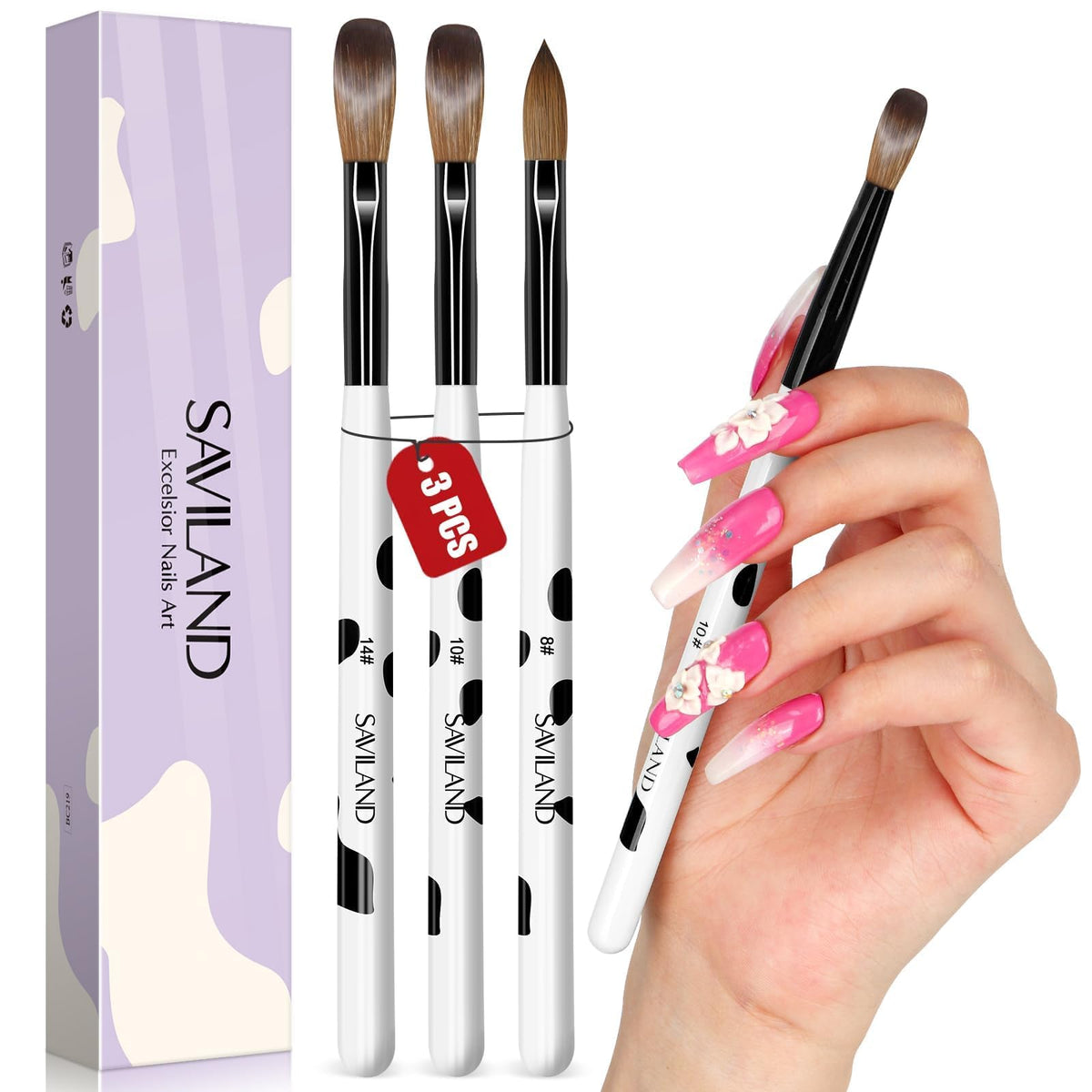 Pincel Saviland 8, detalle de cerda suave para aplicación de uñas
