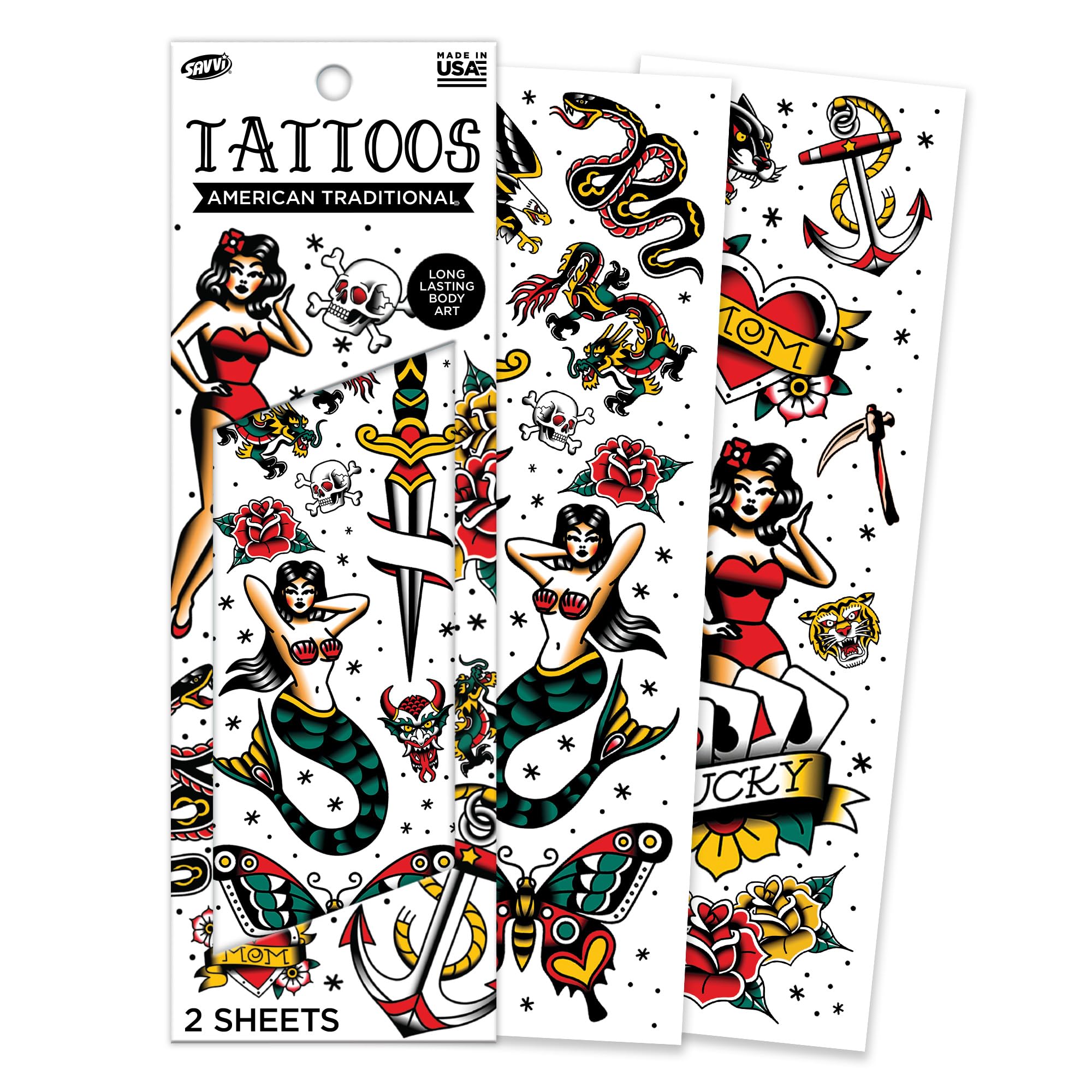 Savvi tatuajes temporales estadounidenses, 18 diseños, para fiestas y uso diario.