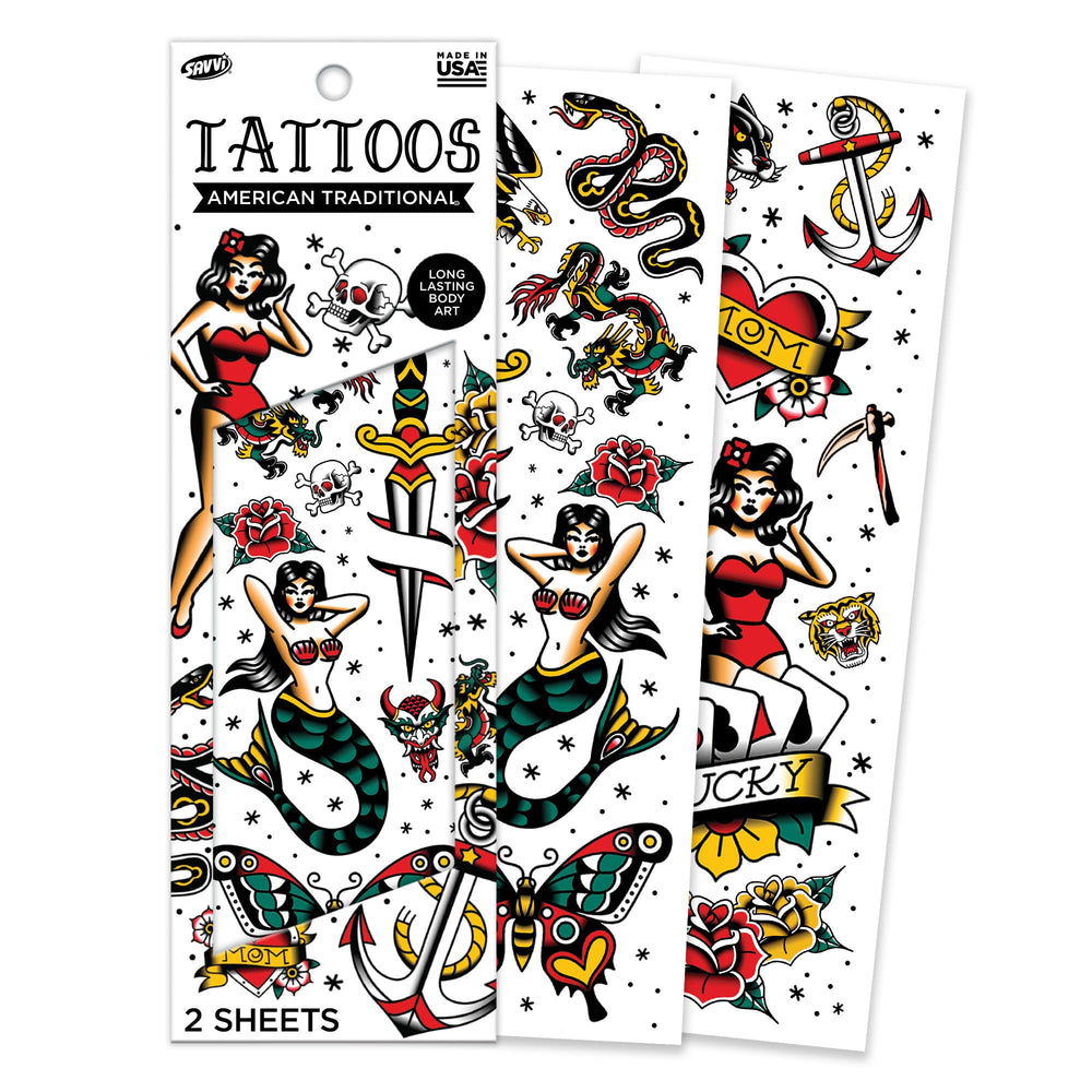 Savvi tatuajes temporales estadounidenses, 18 diseños, para fiestas y uso diario.