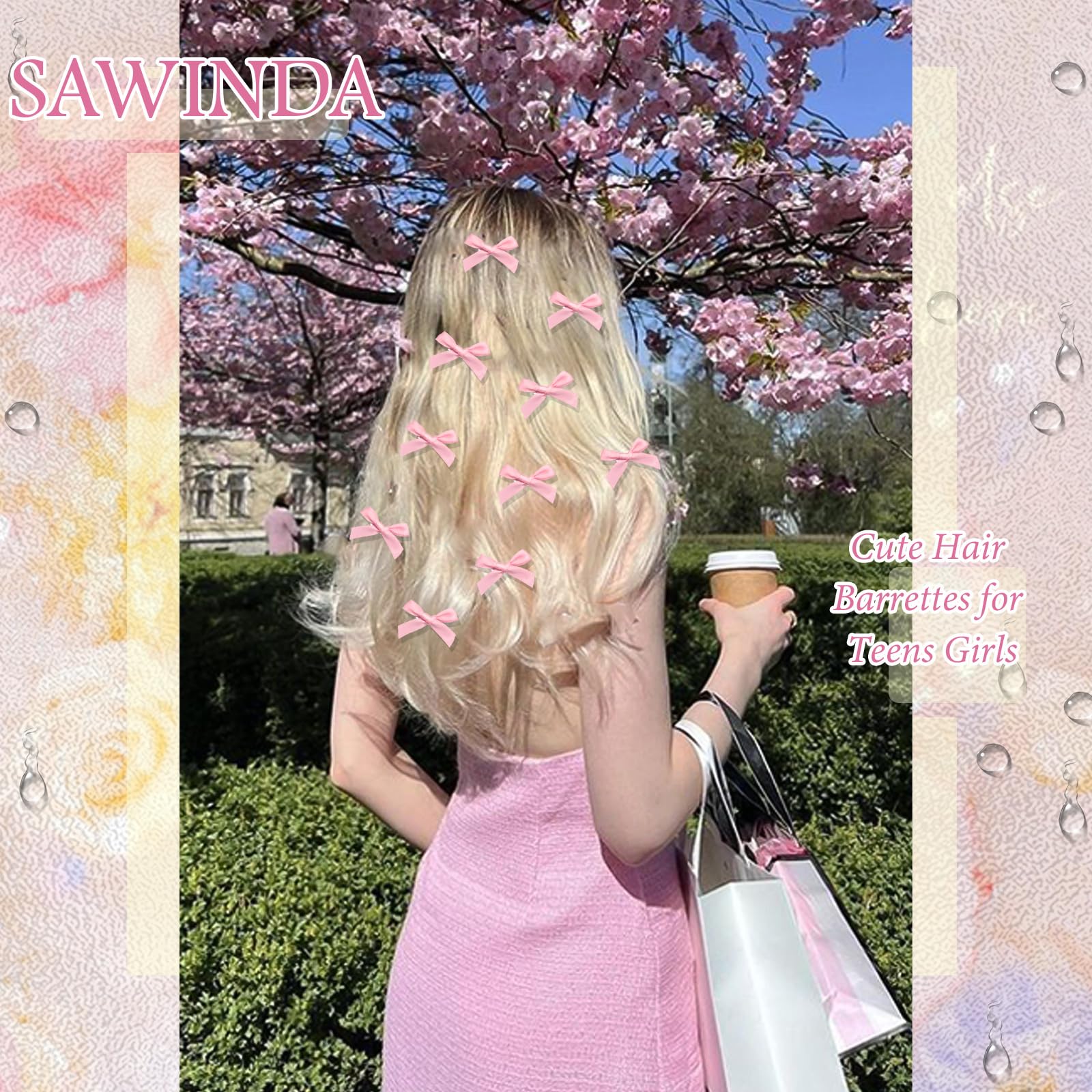 SAWINDA accesorio para el cabello lazo seda rosa claro, elegante y suave.