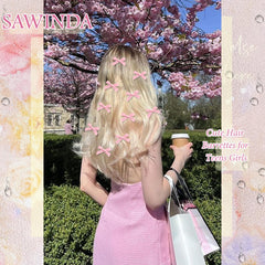 SAWINDA accesorio para el cabello lazo seda rosa claro, elegante y suave.