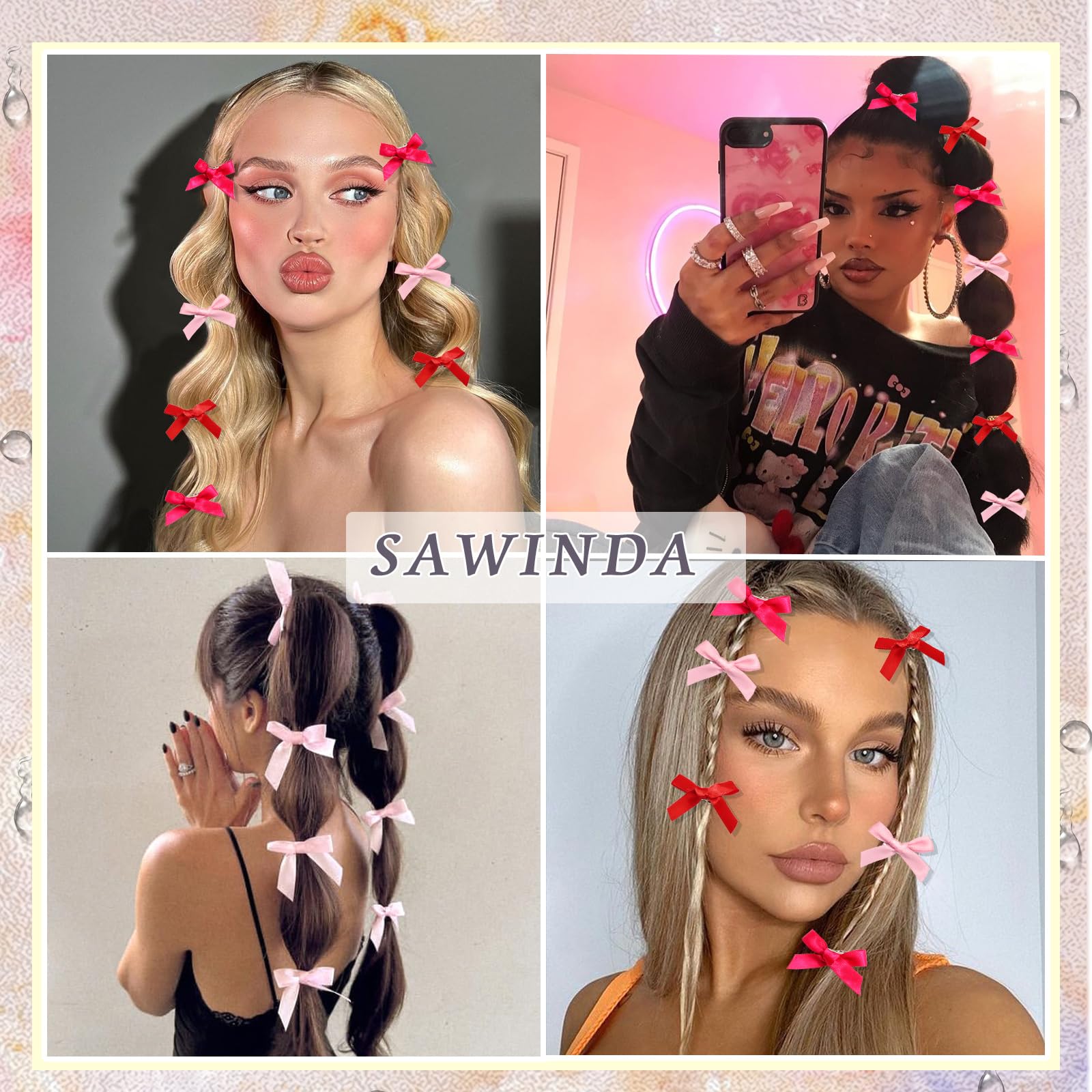SAWINDA accesorios para el cabello con lazo mini rosa cálido, práctico.