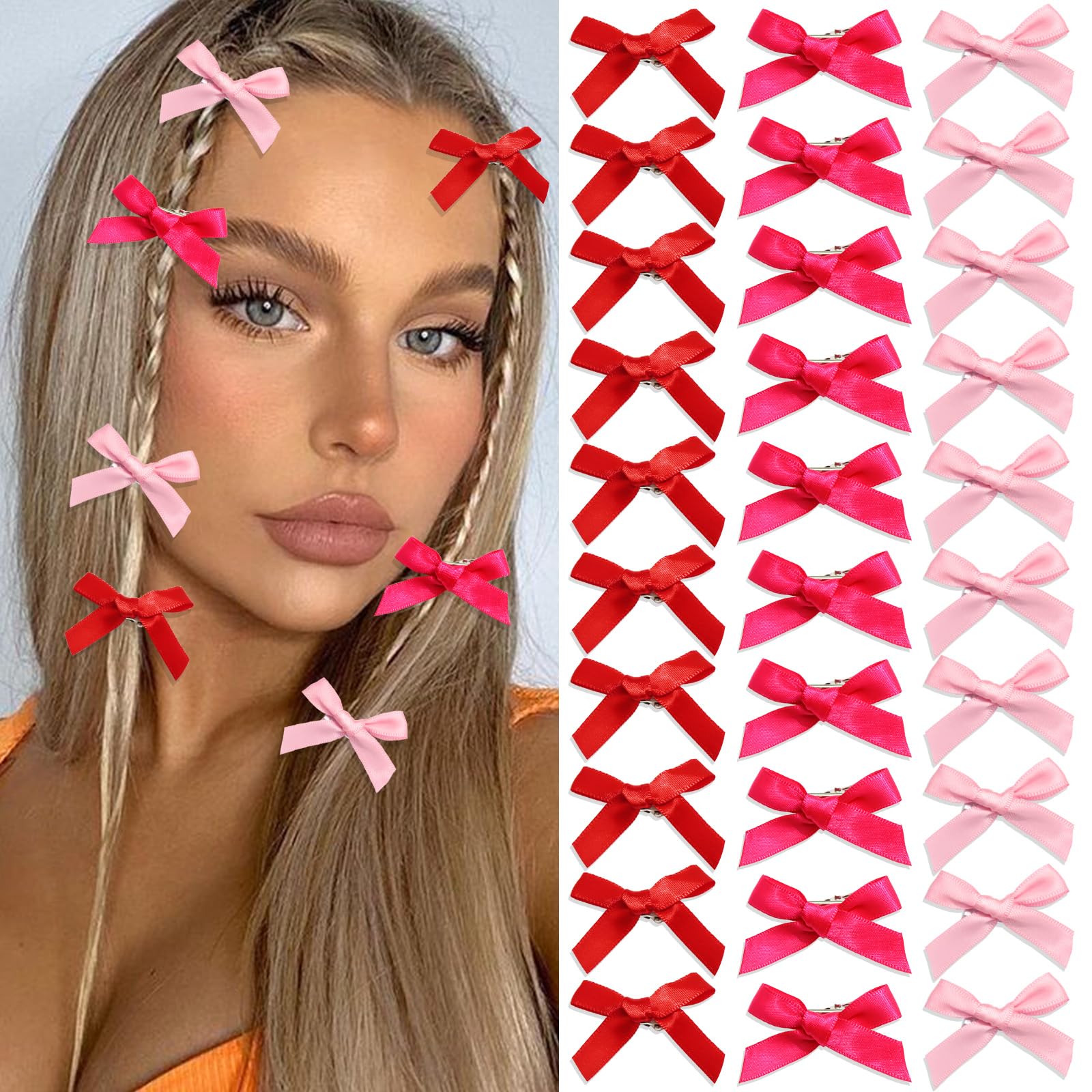 SAWINDA lazo mini rosa cálido para cabello, ideal para peinados diarios.