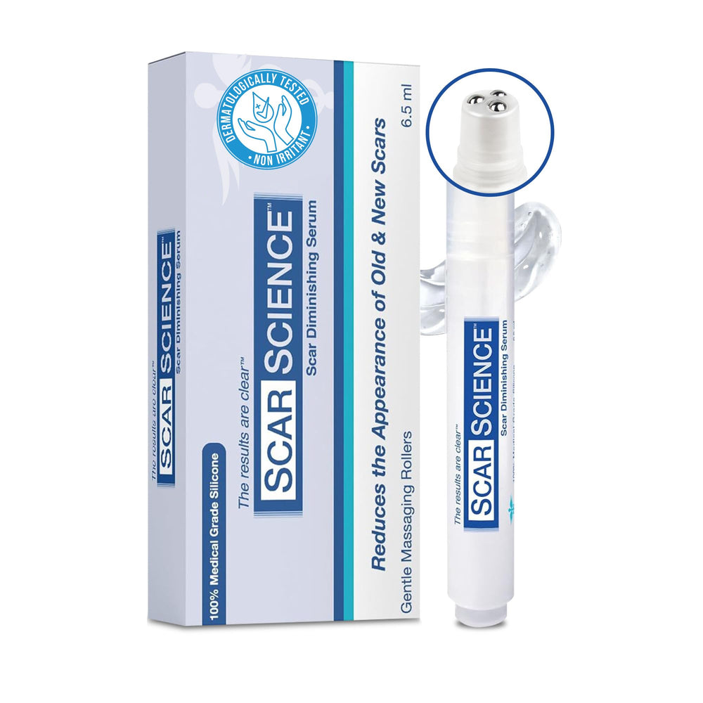 ScarScience gel silicona con rodillo Tri para masaje suave de cicatrices.